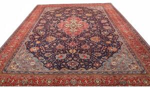 Tappeto Sarough Medaglione Floreale Blu Scuro Rosso Mattone 300x390 Cm