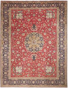 Tappeto Tabriz Medaglione Floreale Rosso Blu Scuro 305x400 Cm