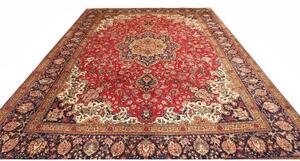 Tappeto Tabriz Medaglione Floreale Rosso Blu Scuro 298x410 Cm