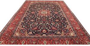 Tappeto Mahal Medaglione Floreale Blu Notte Rosso Mattone 270x365 Cm