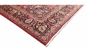 Tappeto Mashad Medaglione Floreale Rosso Blu Scuro 292x405 Cm