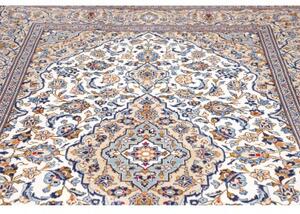 Tappeto Kashan Medaglione Floreale Avorio Blu 195x300 Cm