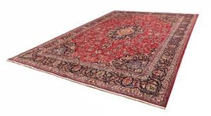 Tappeto Mashad Medaglione Floreale Rosso Blu Scuro 292x405 Cm