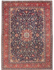Tappeto Mahal Medaglione Floreale Blu Notte Rosso Mattone 270x365 Cm