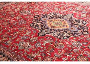 Tappeto Mashad Medaglione Floreale Rosso Blu Scuro 292x405 Cm