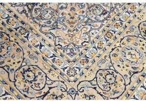 Tappeto Kashan Medaglione Floreale Avorio Blu 250x392 Cm
