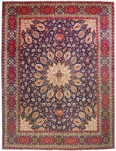 Tappeto Tabriz Medaglione Floreale Blu Notte Rosso Cremisi 300x395 Cm