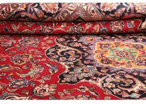 Tappeto Mashad Medaglione Floreale Rosso Blu Scuro 292x405 Cm