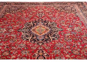 Tappeto Mashad Medaglione Floreale Rosso Blu Scuro 292x405 Cm