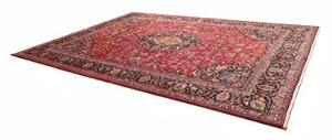 Tappeto Mashad Medaglione Floreale Rosso Blu Scuro 292x405 Cm