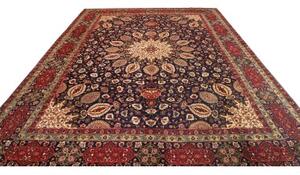Tappeto Tabriz Medaglione Floreale Blu Notte Rosso Cremisi 300x395 Cm