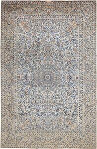 Tappeto Kashan Medaglione Floreale Avorio Blu 250x392 Cm
