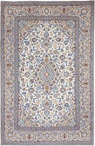 Tappeto Kashan Medaglione Floreale Avorio Blu 193x295 Cm