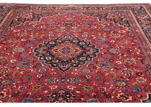 Tappeto Mashad Medaglione Floreale Rosso Blu Scuro 302x384 Cm