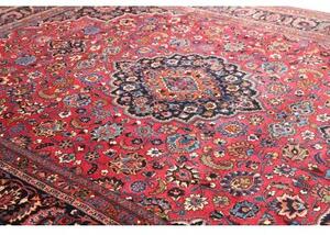 Tappeto Mashad Medaglione Floreale Rosso Blu Scuro 302x384 Cm