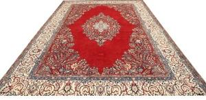 Tappeto Sarough Medaglione Floreale Rosso Bianco Avorio 267x368 Cm