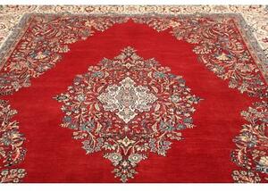 Tappeto Sarough Medaglione Floreale Rosso Bianco Avorio 267x368 Cm