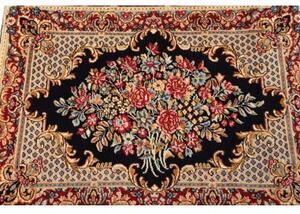 Tappeto Kerman Medaglione Floreale Blu Scuro Beige 65x90 Cm