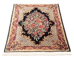 Tappeto Kerman Medaglione Floreale Blu Scuro Beige 65x90 Cm