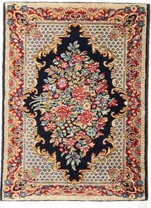 Tappeto Kerman Medaglione Floreale Blu Scuro Beige 65x90 Cm