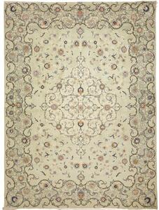 Tappeto Kashan Medaglione Floreale Verde Salvia Blu Scuro 333x455 Cm