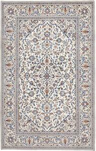 Tappeto Kashan Medaglione Floreale Avorio Azzurro 196x310 Cm