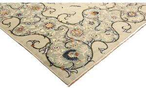 Tappeto Kashan Medaglione Floreale Verde Salvia Blu Scuro 333x455 Cm