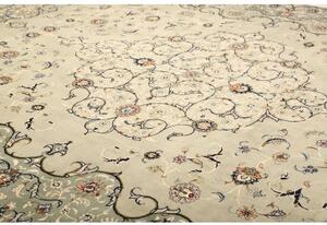 Tappeto Kashan Medaglione Floreale Verde Salvia Blu Scuro 333x455 Cm