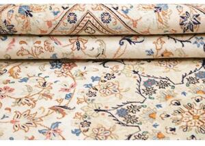 Tappeto Kashan Medaglione Floreale Avorio Blu 202x322 Cm