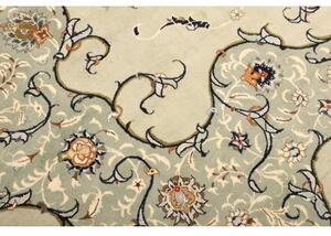 Tappeto Kashan Medaglione Floreale Verde Salvia Blu Scuro 333x455 Cm
