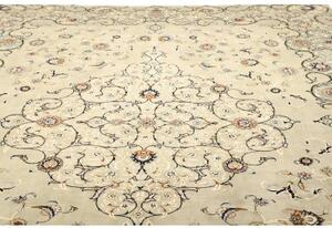Tappeto Kashan Medaglione Floreale Verde Salvia Blu Scuro 333x455 Cm