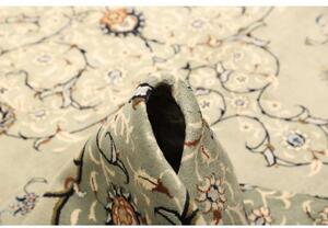 Tappeto Kashan Medaglione Floreale Verde Salvia Blu Scuro 333x455 Cm