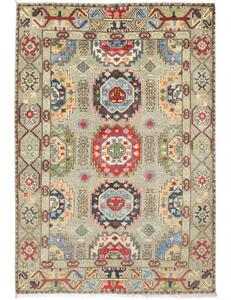 Tappeto Kazak Washed Stilizzato Verde Salvia Rosso 122x178 Cm