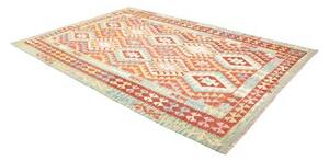 Tappeto Kilim Geometrico Rosso Mattone Turchese 205x299 Cm