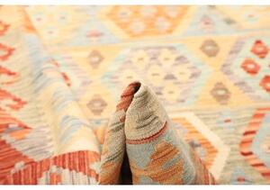Tappeto Kilim Geometrico Arancione Azzurro 206x300 Cm