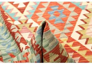 Tappeto Kilim Geometrico Rosso Mattone Turchese 205x299 Cm
