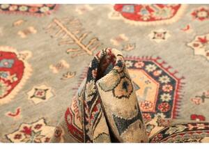 Tappeto Kazak Washed Geometrico Grigio Rosso 201x297 Cm
