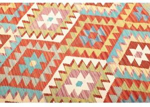 Tappeto Kilim Geometrico Rosso Mattone Turchese 205x299 Cm
