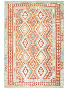 Tappeto Kilim Geometrico Rosso Mattone Turchese 205x299 Cm