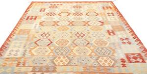 Tappeto Kilim Geometrico Arancione Azzurro 206x300 Cm
