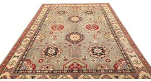 Tappeto Kazak Washed Geometrico Grigio Rosso 201x297 Cm
