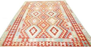 Tappeto Kilim Geometrico Rosso Mattone Turchese 205x299 Cm
