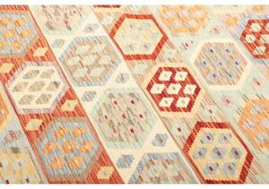 Tappeto Kilim Geometrico Arancione Azzurro 206x300 Cm