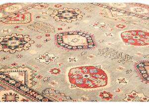 Tappeto Kazak Washed Geometrico Grigio Rosso 201x297 Cm