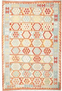 Tappeto Kilim Geometrico Arancione Mattone Beige 197x291 Cm