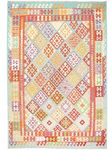 Tappeto Kilim Geometrico Azzurro Rosso 205x297 Cm