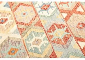 Tappeto Kilim Geometrico Arancione Azzurro 197x293 Cm