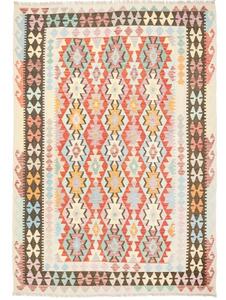 Tappeto Kilim Geometrico Avorio Rosso 203x293 Cm
