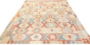 Tappeto Kilim Geometrico Arancione Azzurro 197x293 Cm