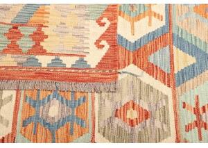 Tappeto Kilim Geometrico Arancione Azzurro 197x293 Cm
